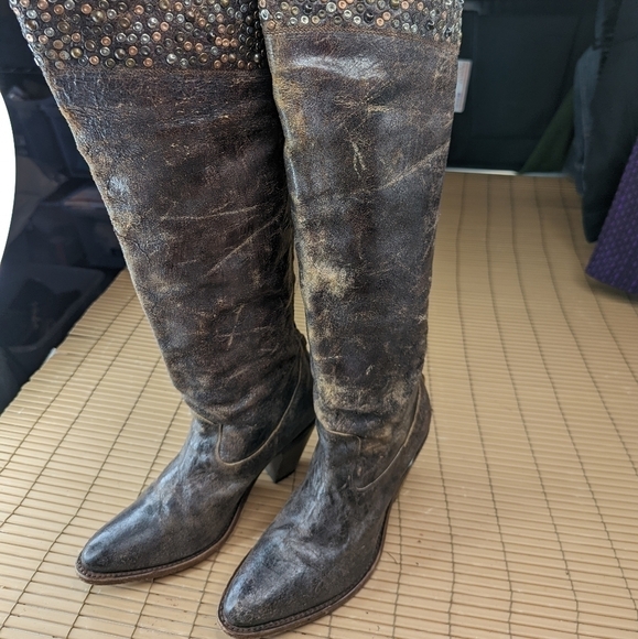 Frye women's sz 7M over the knee 22" tall riding, motorcycle Boho boots. Distres - Picture 1 of 12